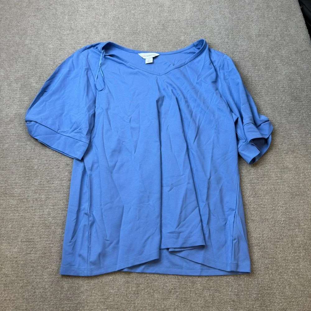 Liz Claiborne XL Blue V Neck Short Sleeve Blouse